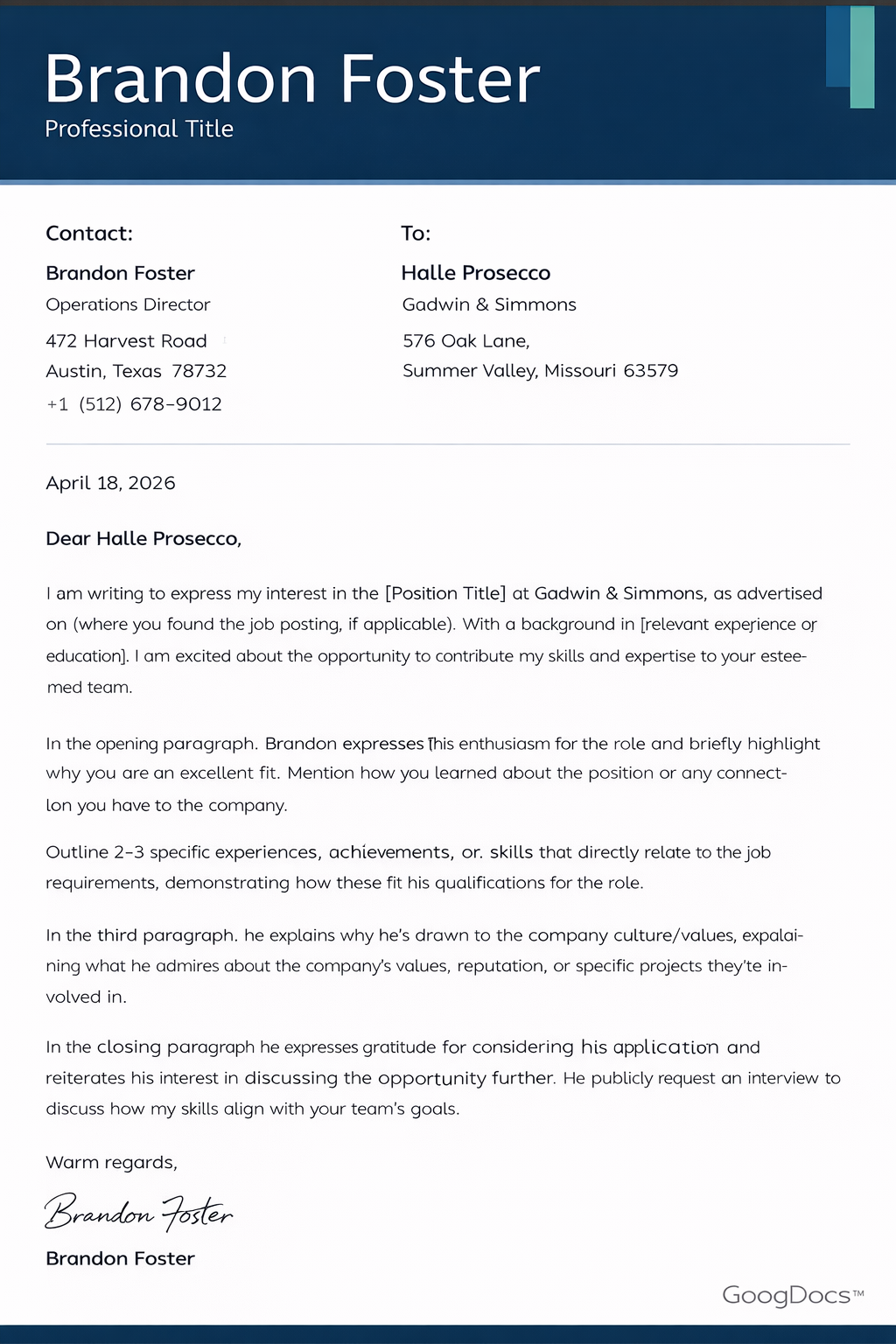 Cover Letter Cover Letter - Free Letters Template for Google Slides