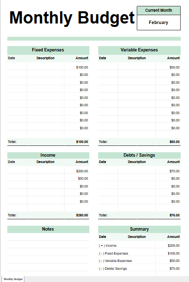 Printable Monthly Budget Printable Monthly Budget - Free Budgets Template for Google Sheets