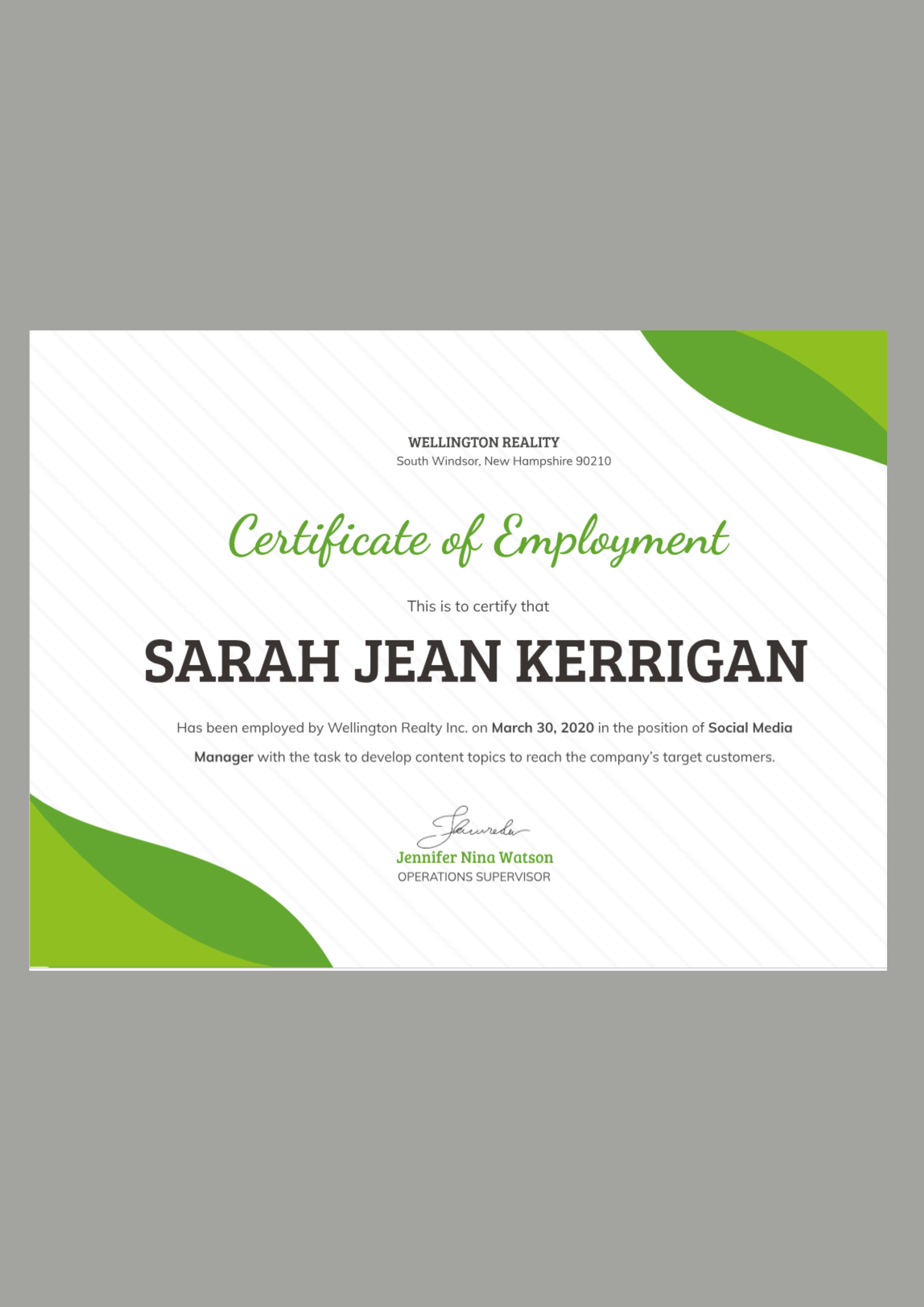 ertificate of Employment - Free Certificates Template for Google Docs