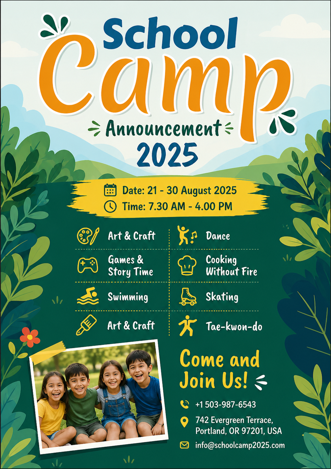 Camp School Announcement - Free School Announcements Template for Google Slides